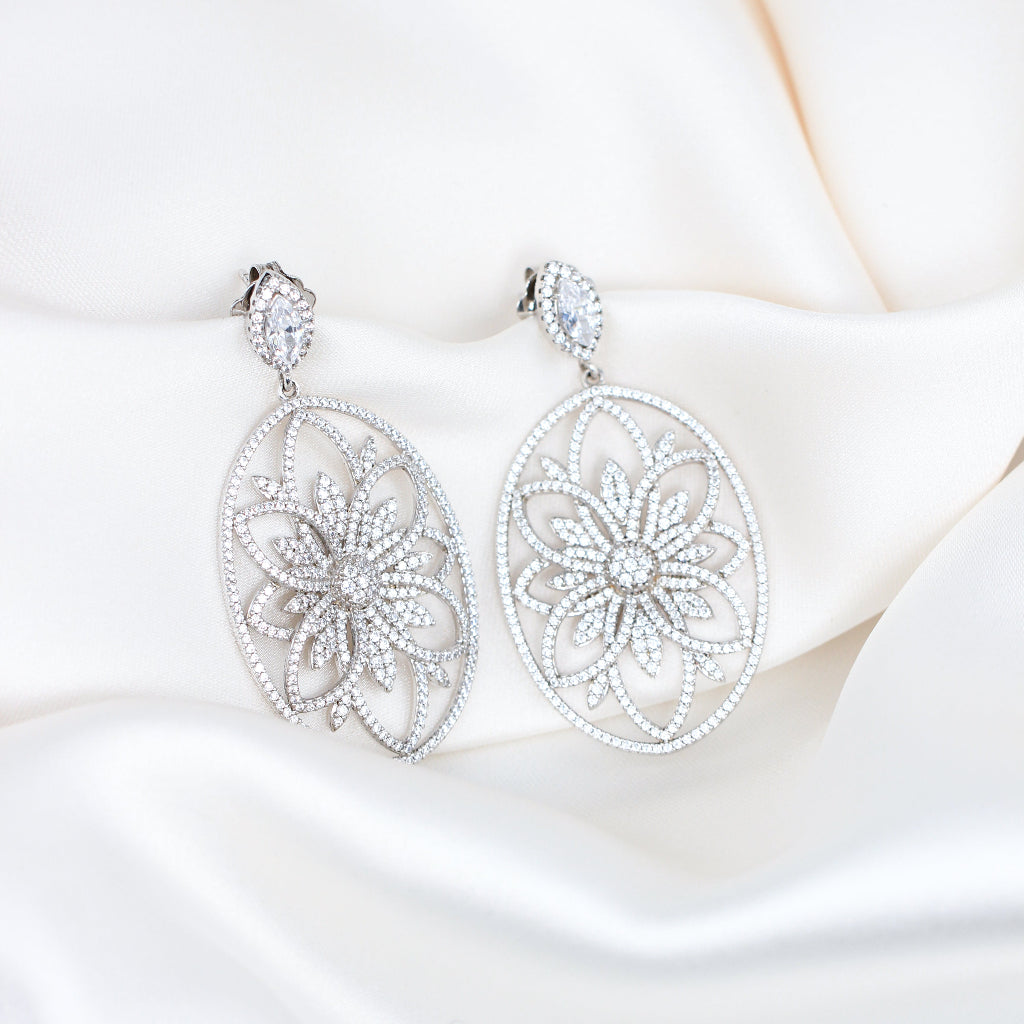 pendientes grandes novia plata de primera ley y circonitas