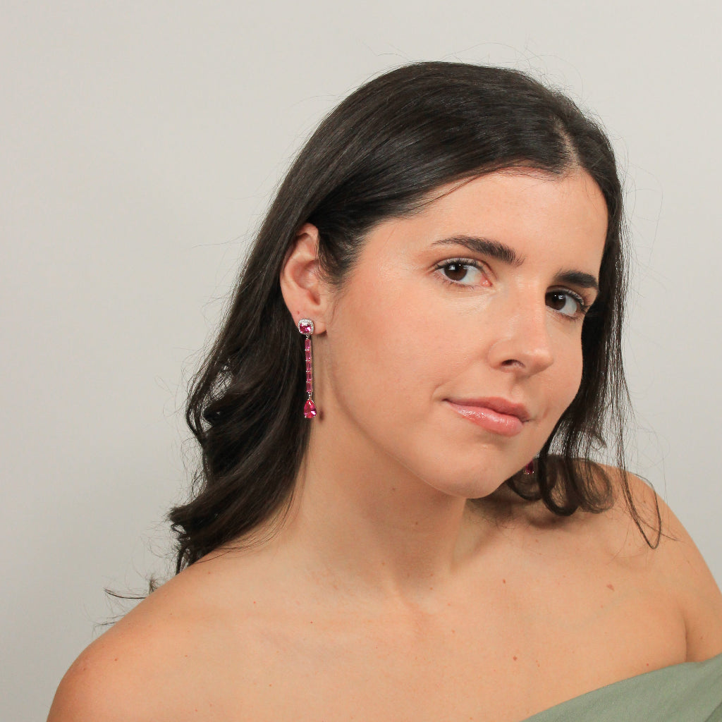 Pendientes de invitada en plata de primera ley con circonita rosa