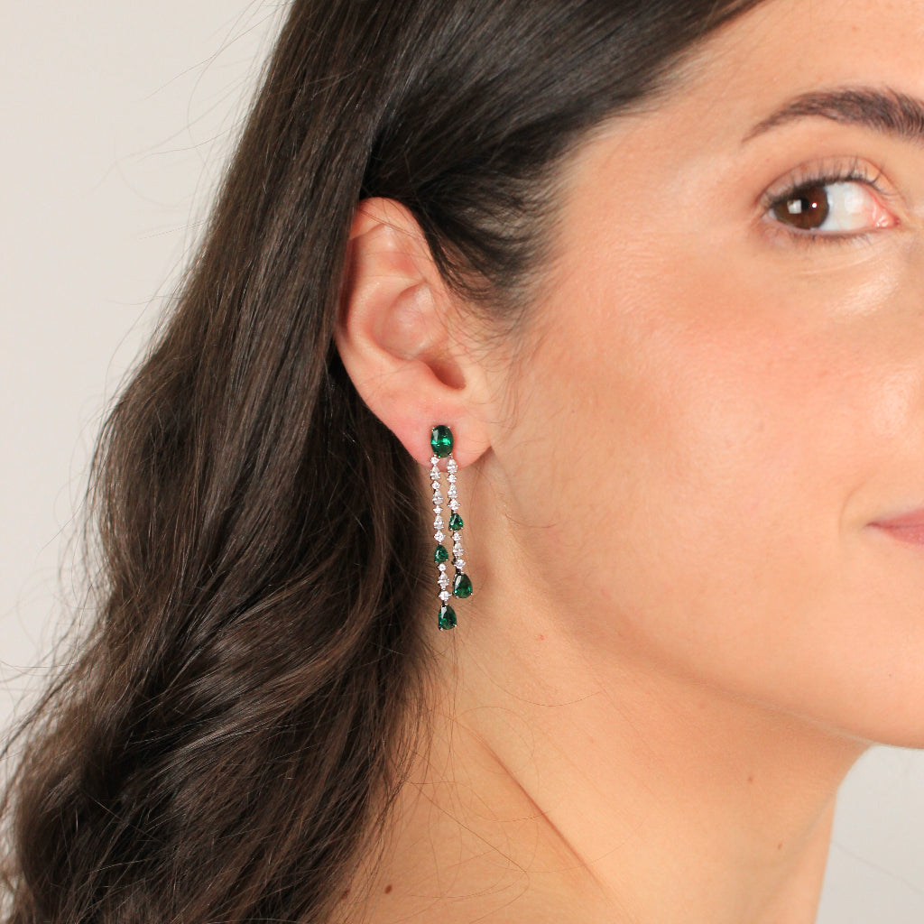 Pendientes Invitada verdes en plata de primera ley con circonitas