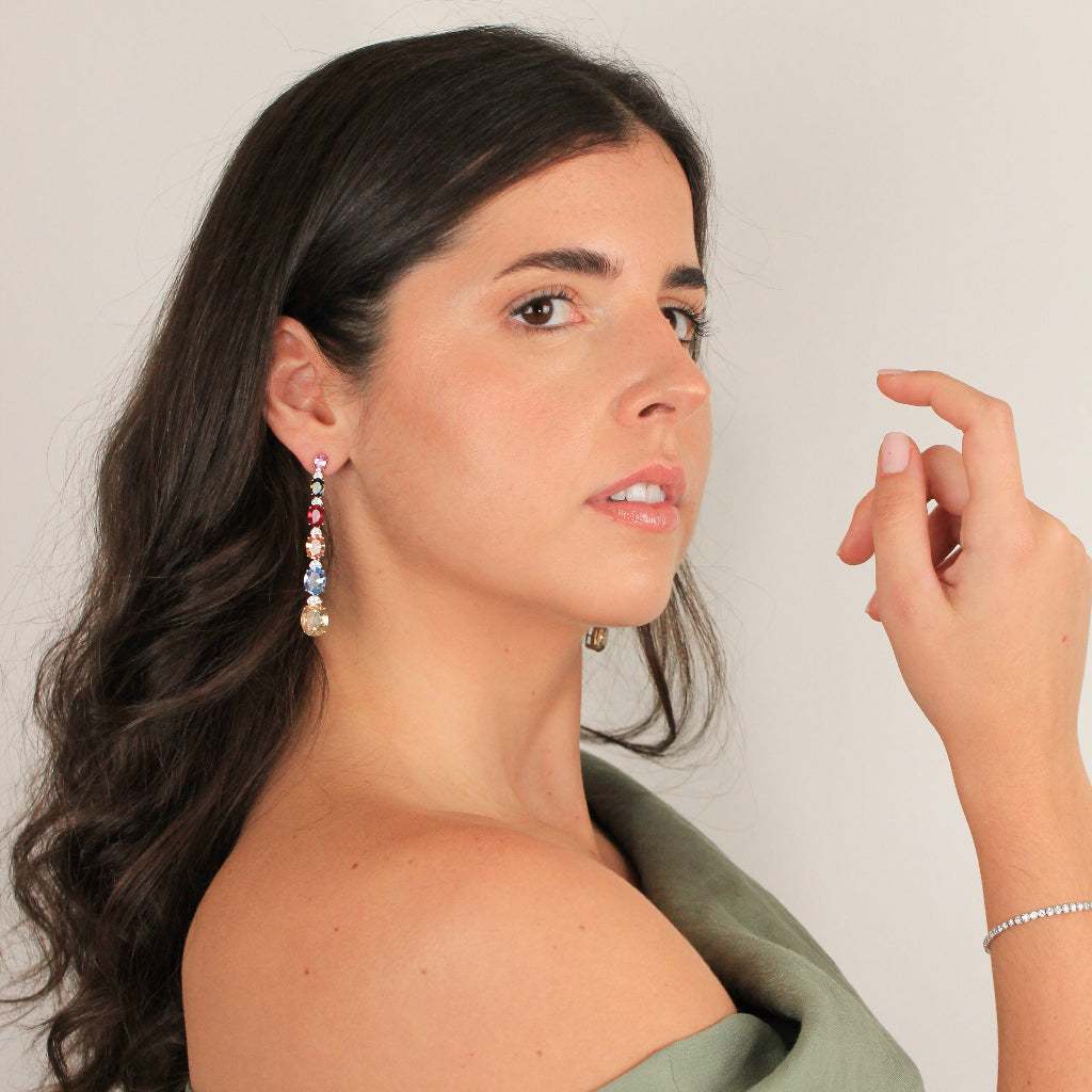 Pendientes invitada colores en plata de primera ley y circonitas