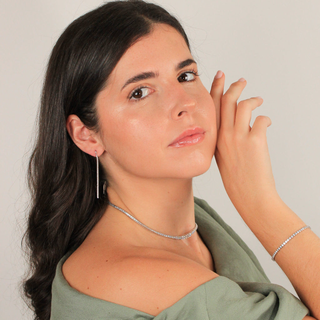 Pendientes de novia largos en plata de primera ley con circonitas