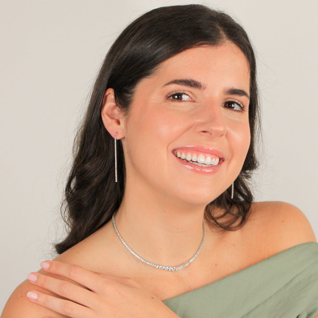 Pendientes de novia largos en plata de primera ley con circonitas