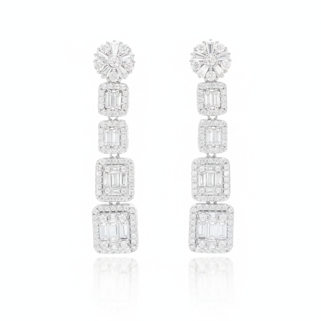 pendientes largos de novia en plata de primera ley con circonitas