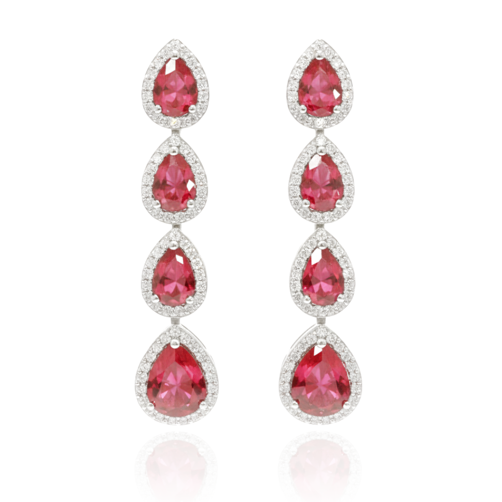 pendientes largos rosas en plata de primera ley con circonitas para novia e invitada