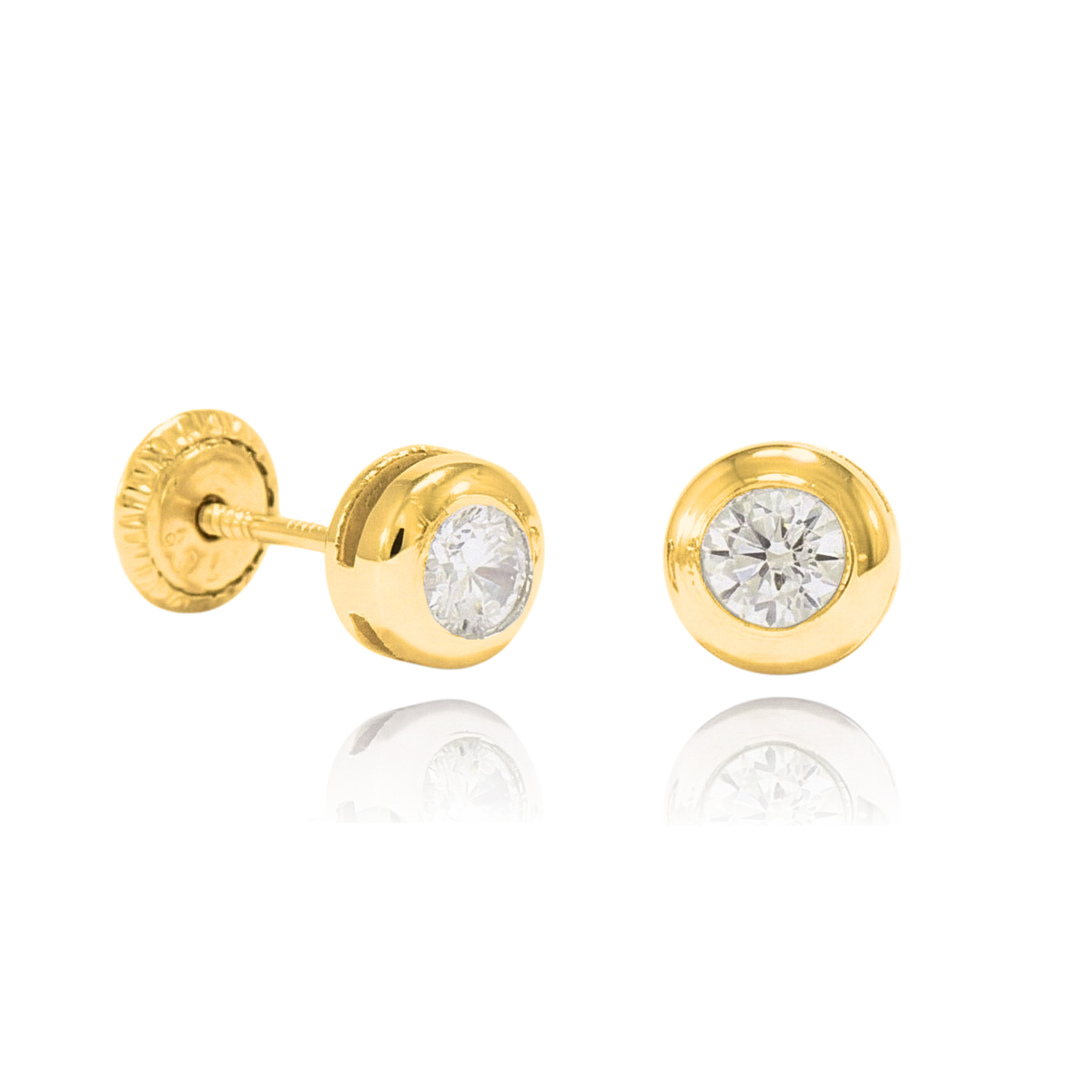 pendientes niña oro amarillo 18k chaton de circonita