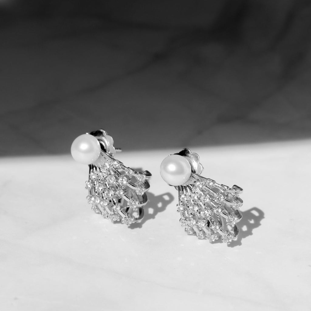 pendientes de novia con perla en plata de primera ley con circonitas