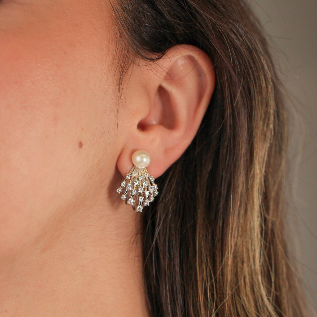 pendientes de novia con perla en plata de primera ley con circonitas