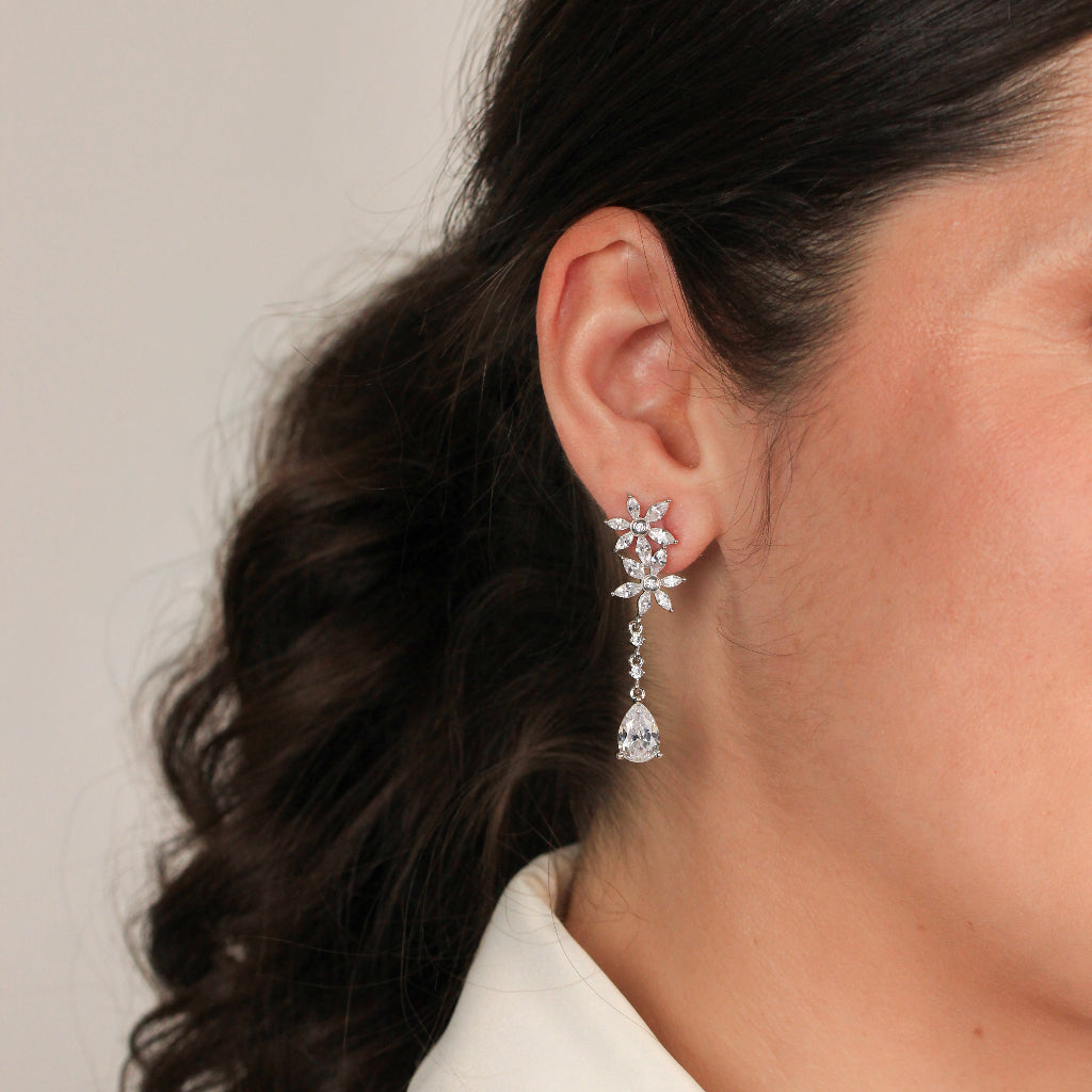 Pendientes de novia en plata de primera ley con circonitas