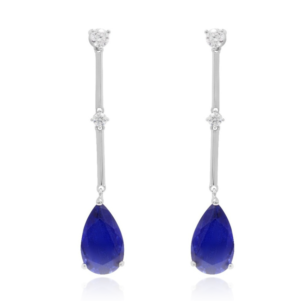 pendientes novia largos azules en plata de primera ley con circonitas lagrima