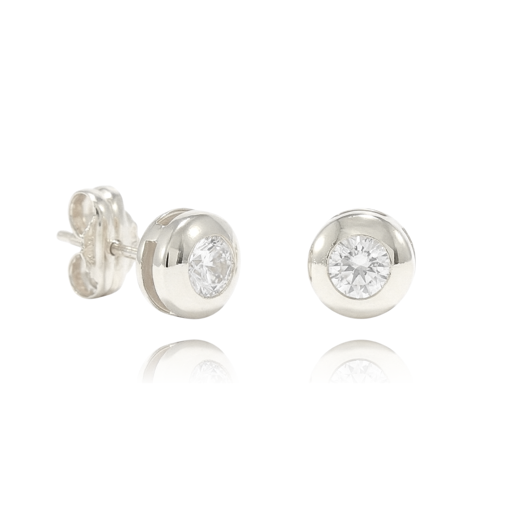 Pendientes oro blanco 18k con chatón de circonita