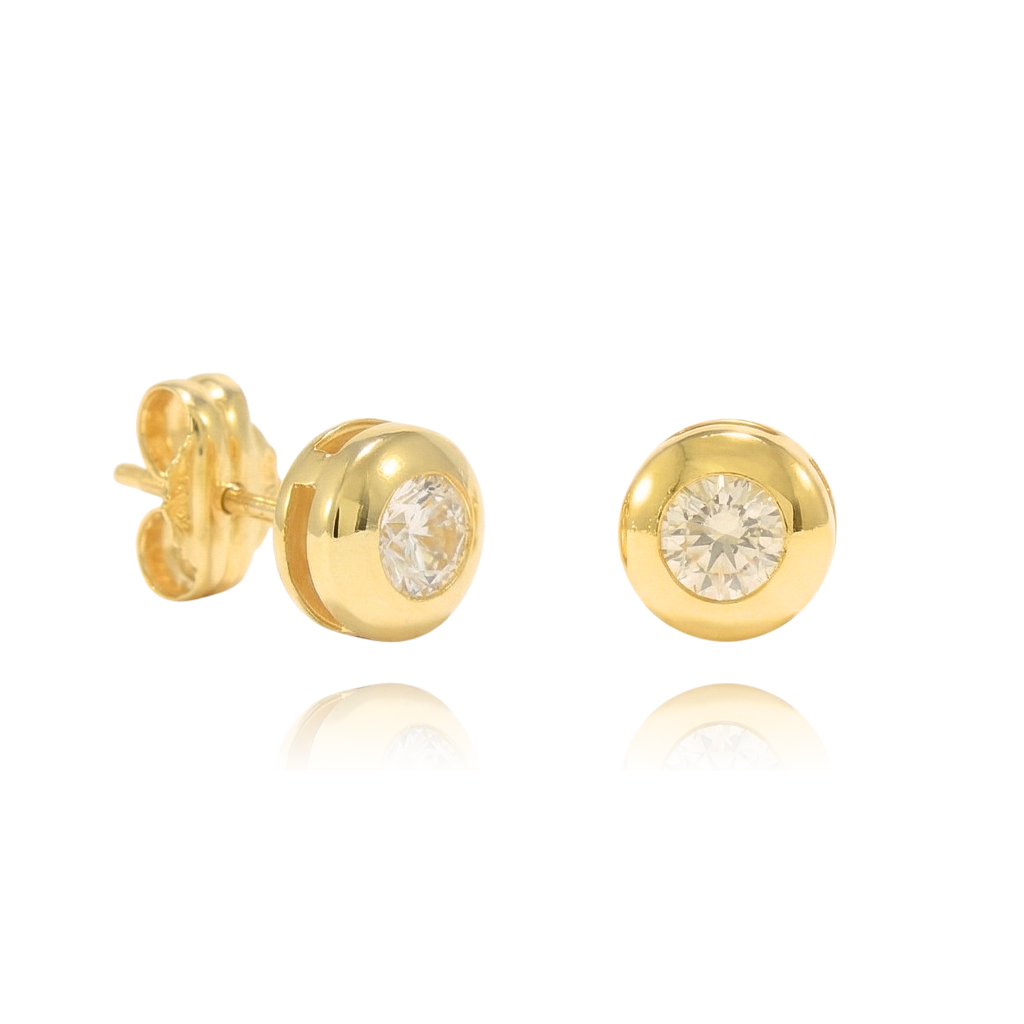 pendientes oro amarillo 18k con chatón de circonita