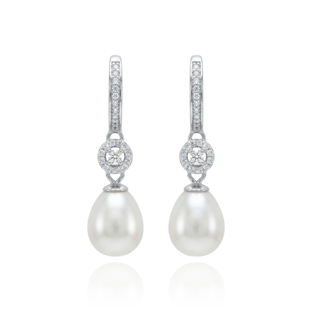 pendientes colgantes de perla en plata de primera ley con circonitas para novia