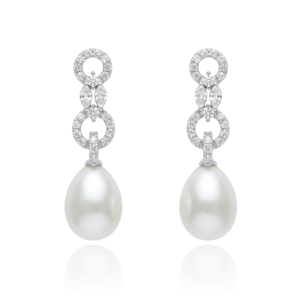 pendientes colgantes de perla de novia en plata de primera ley con circonitas