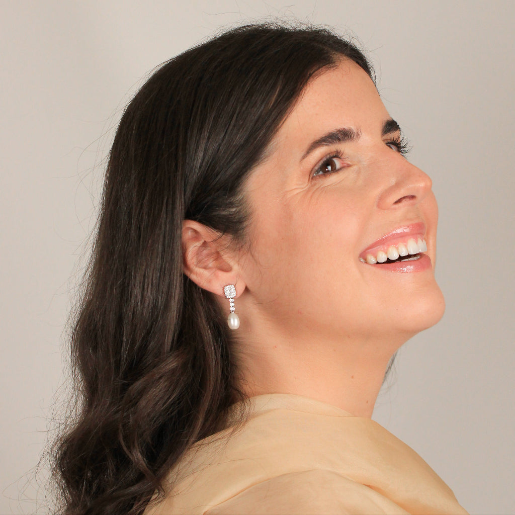 Pendientes de perla de novia en plata de primera ley con circonitas