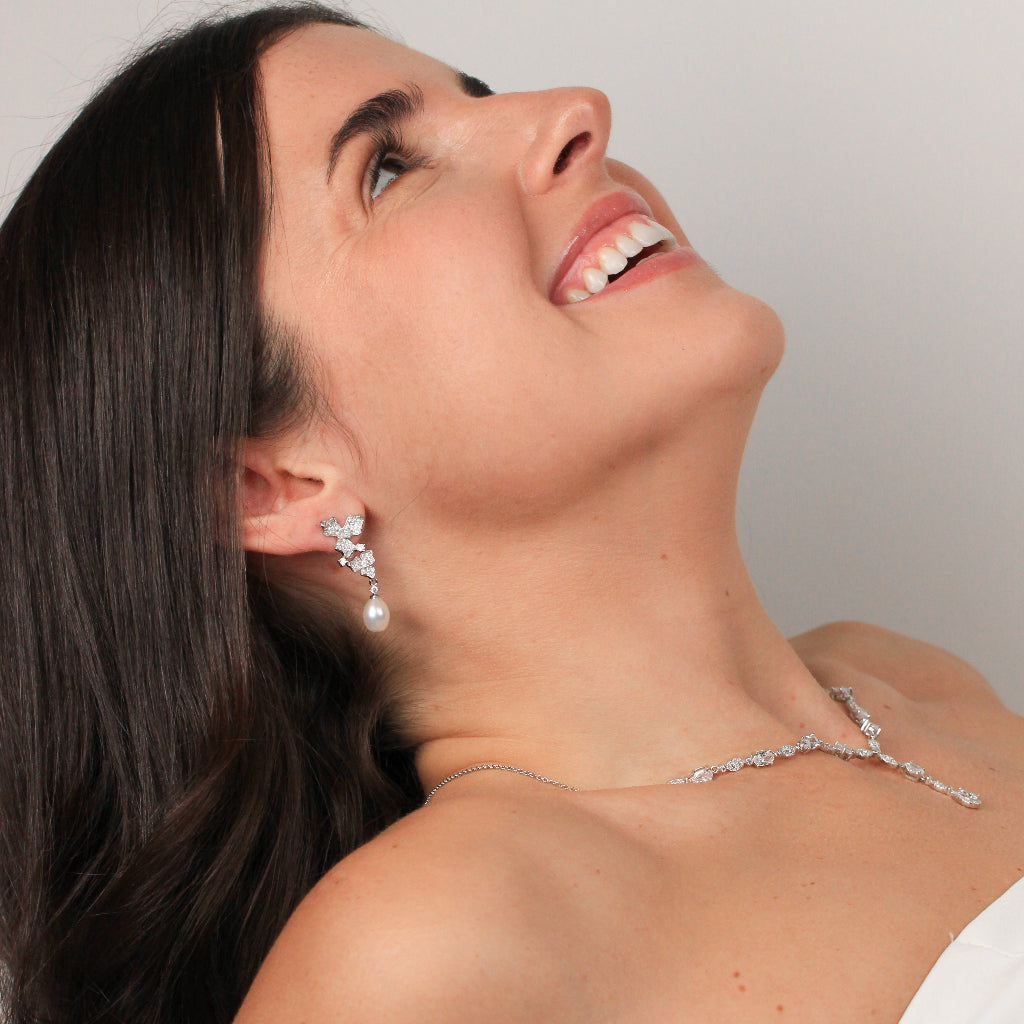 Pendientes de perla de novia en plata de primera ley