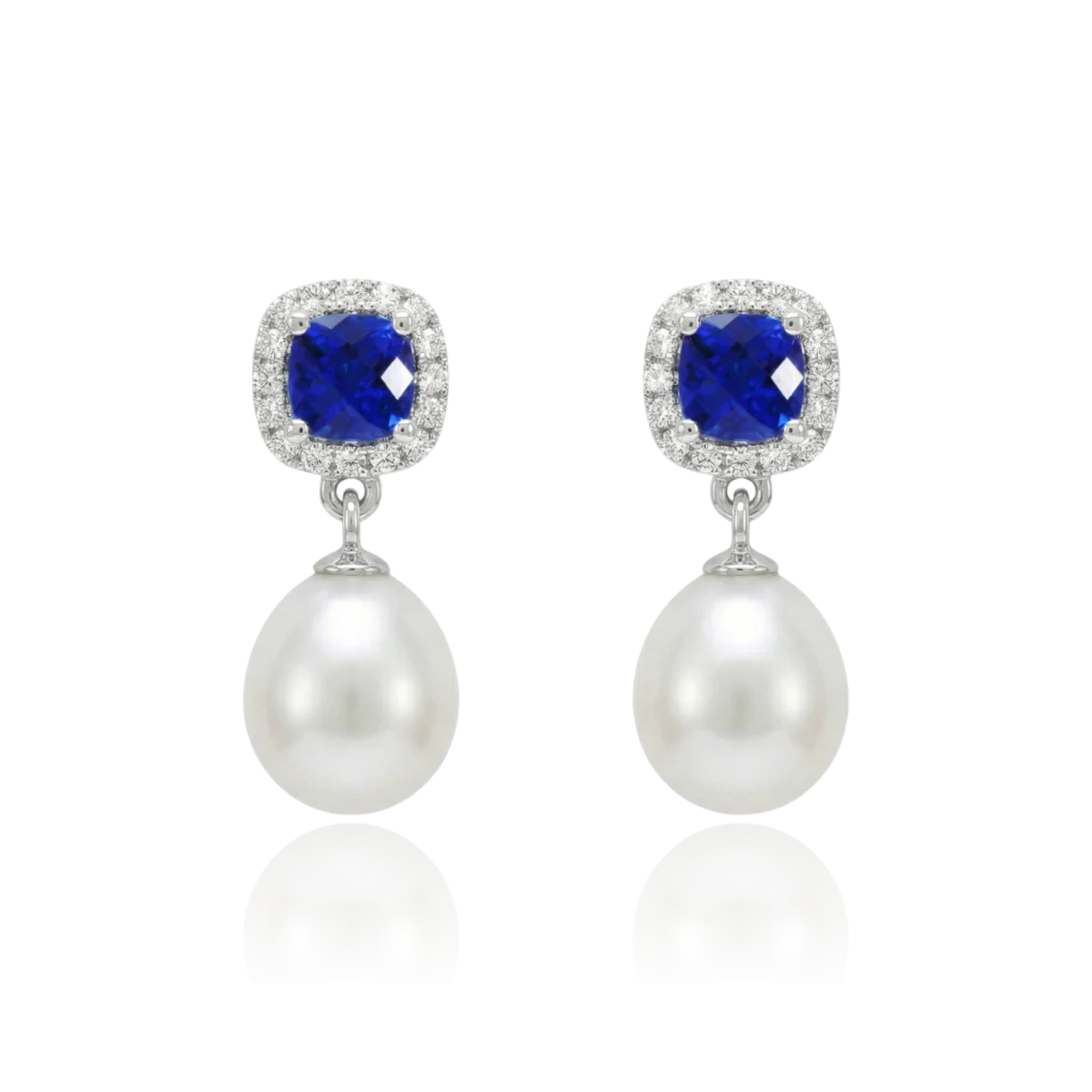pendientes de perla para novia en plata de primera ley con circonitas azules