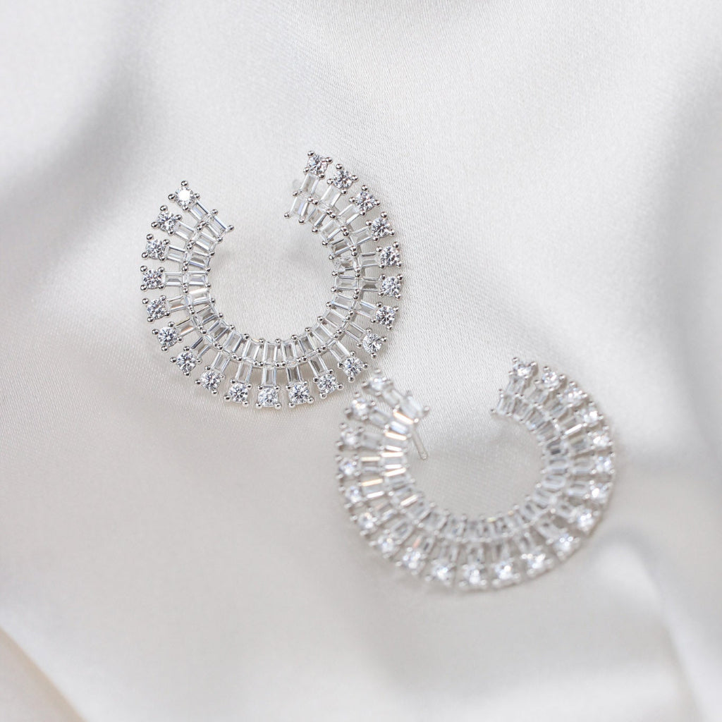 pendientes grandes originales en plata de primera ley con circonitas para novia e invitada