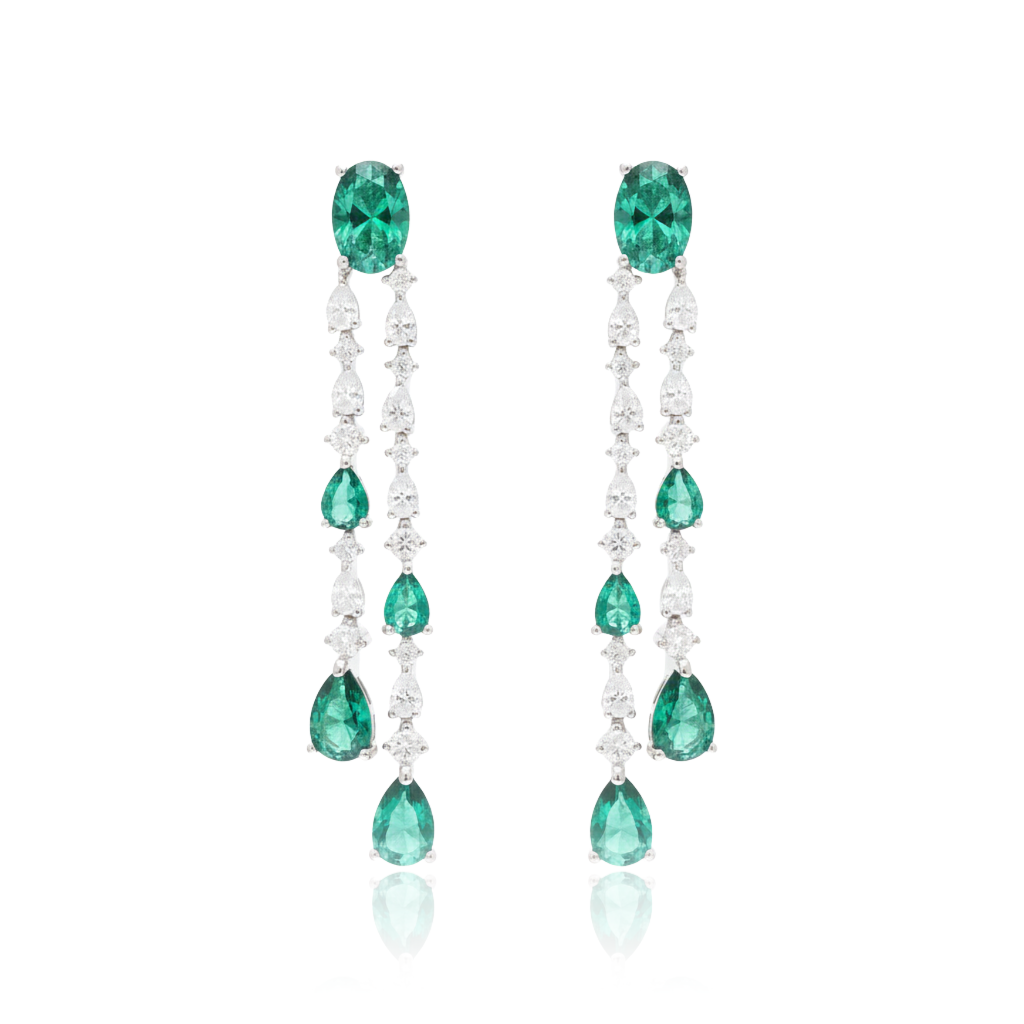 pendientes verdes colgantes en plata de primera ley con caida de circonitas para novia e invitada