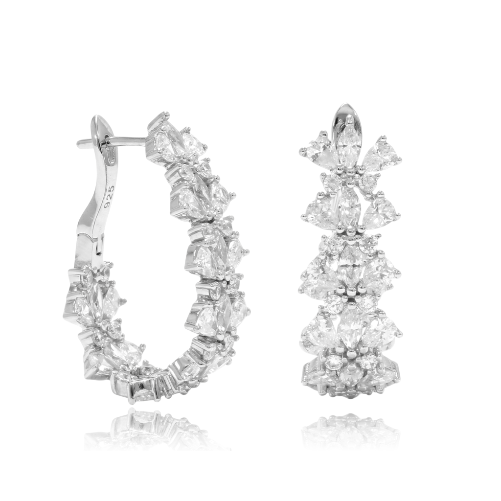 pendientes de aro en plata de primera ley con circonitas para novia, invitada, galas y eventos