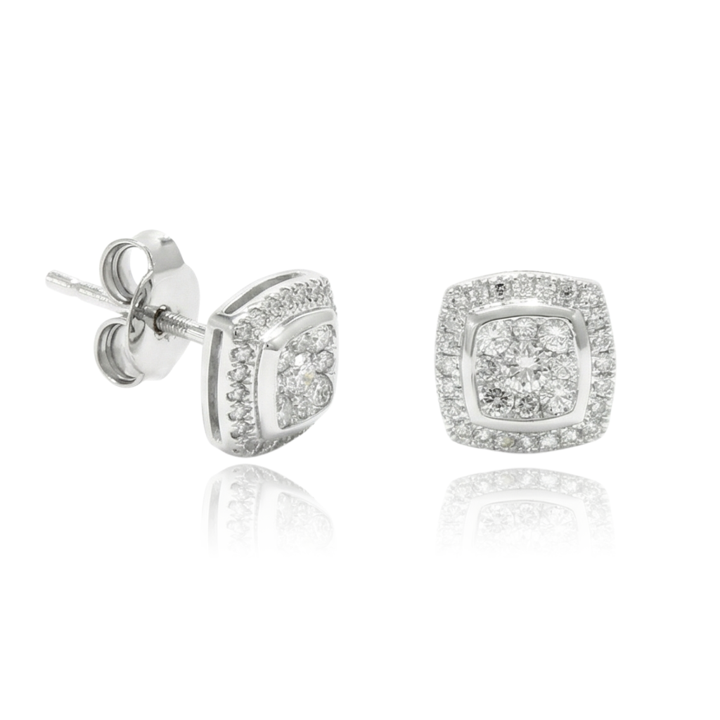 pendientes cuadrados en oro blanco de 18 quilates con diamantes 