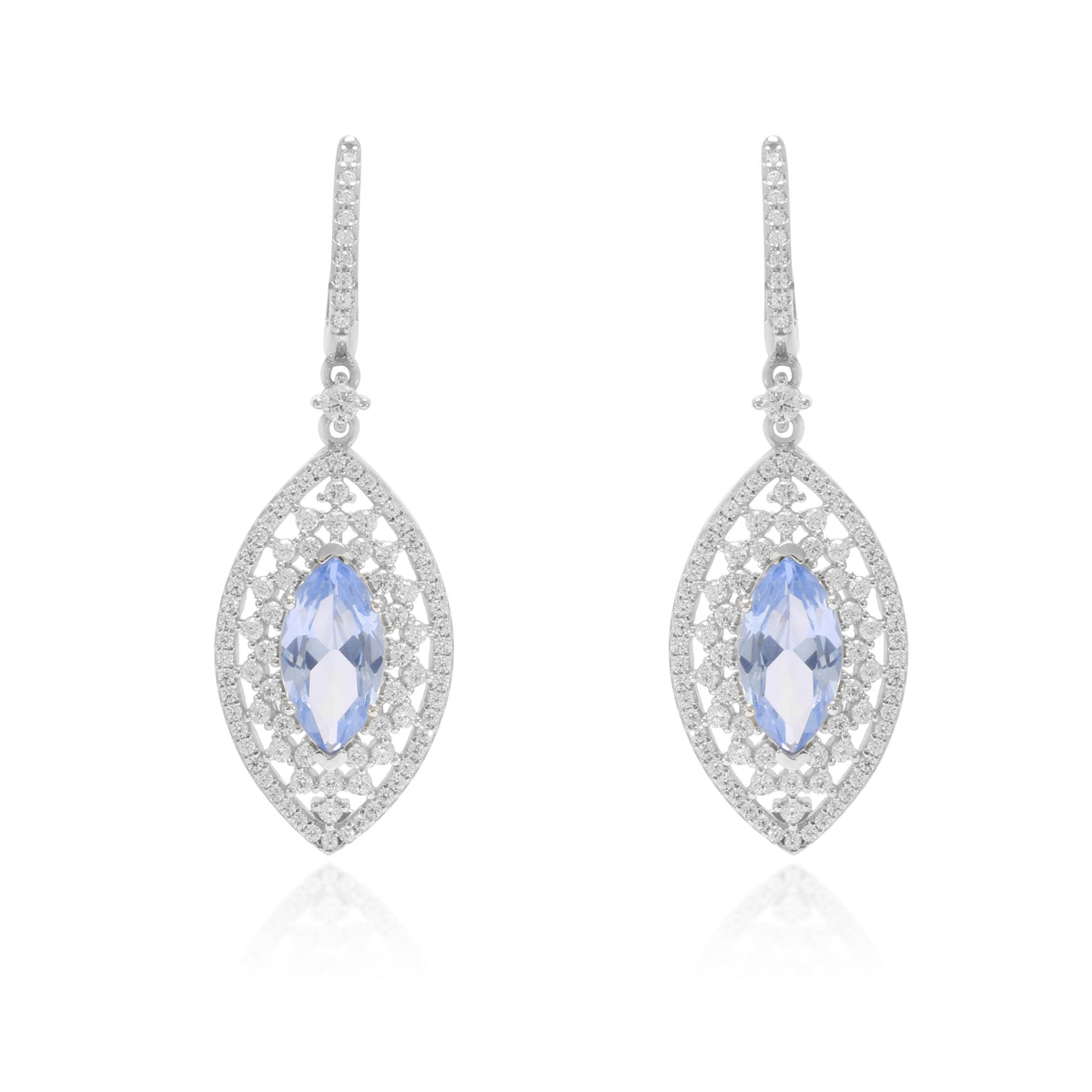 pendientes de novia azules en plata de primera ley y circonitas forma de lágrima