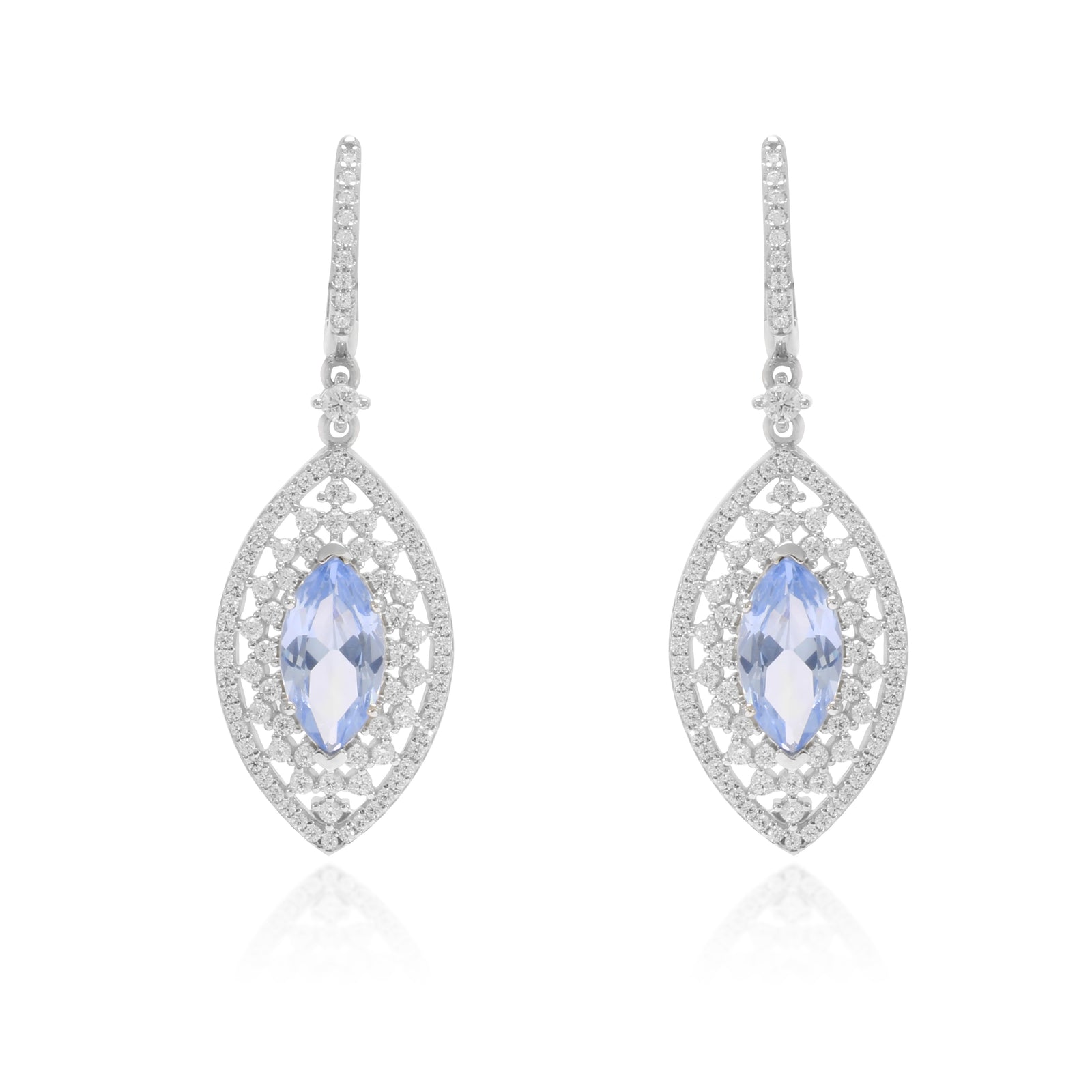 pendientes de novia azules en plata de primera ley y circonitas forma de lágrima