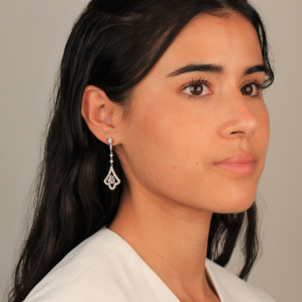 pendientes de novia largos alta joyeria  oro y diamantes 