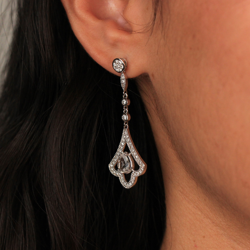 pendientes de novia largos desmontables en oro blanco y diamanes