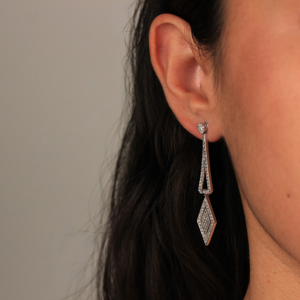 pendientes para novia largos desmontables con caida oro blanco y diamantes