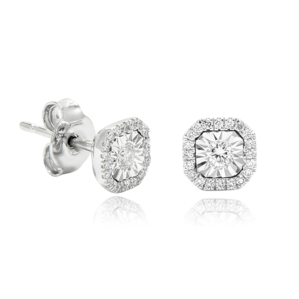 pendientes cuadrados en oro blanco de 18 quilates con diamantes