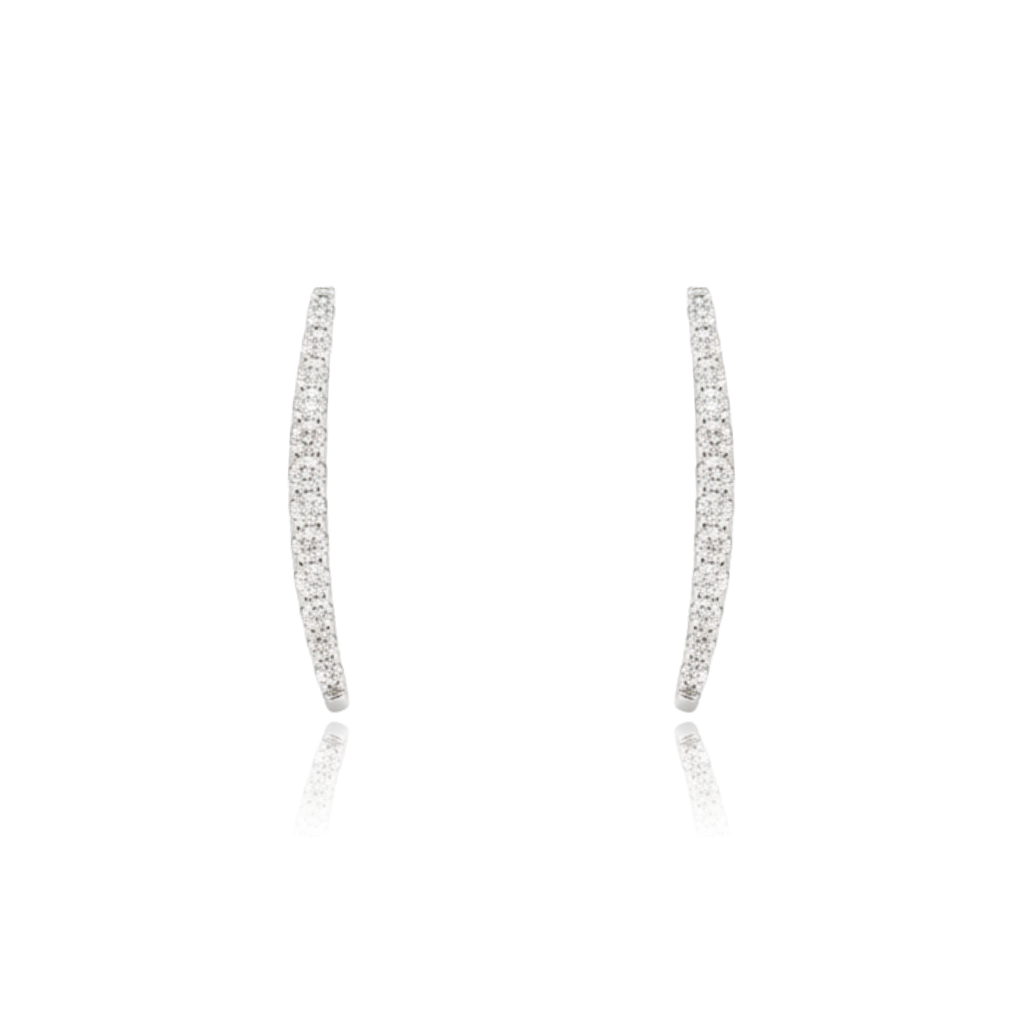 pendientes de barra en oro blanco de 18 quilates con caida de diamantes 