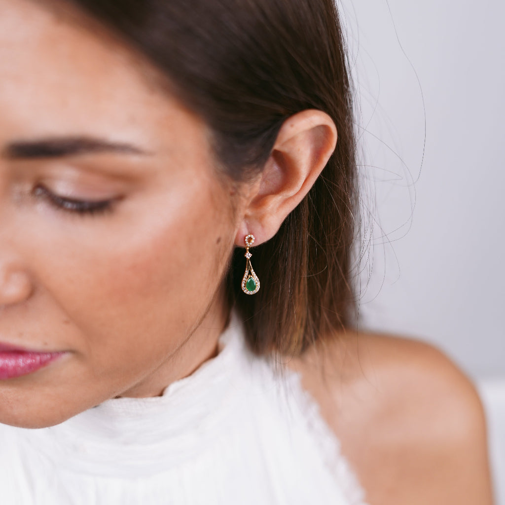 pendientes novia oro amarillo 18k con esmeralda