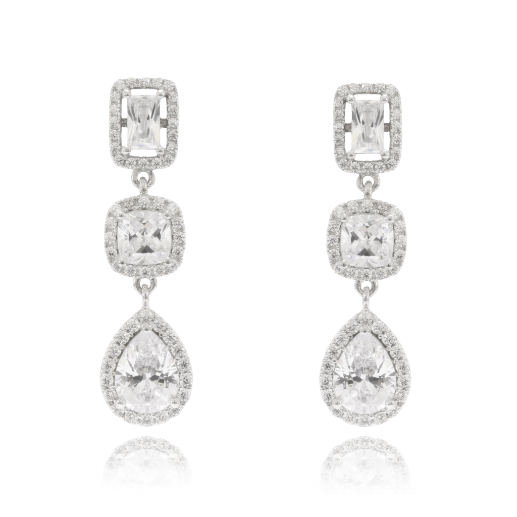 pendientes de novia en plata de primera ley con caída de circonitas