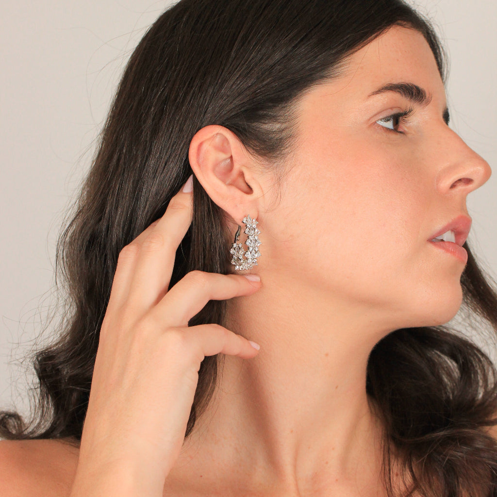 Pendientes de aro para novia en plata de primera ley