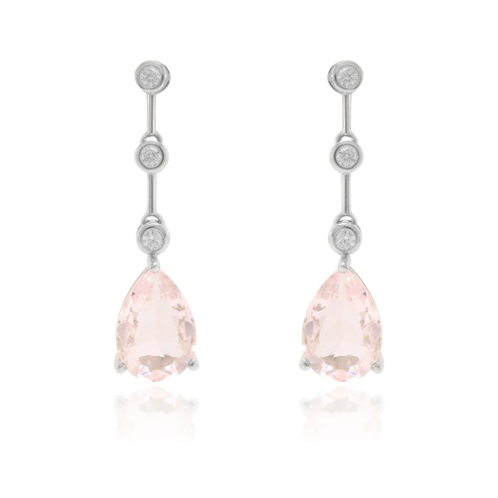Pendientes de novia  plata de primera ley con circonita rosa en forma de lagrima