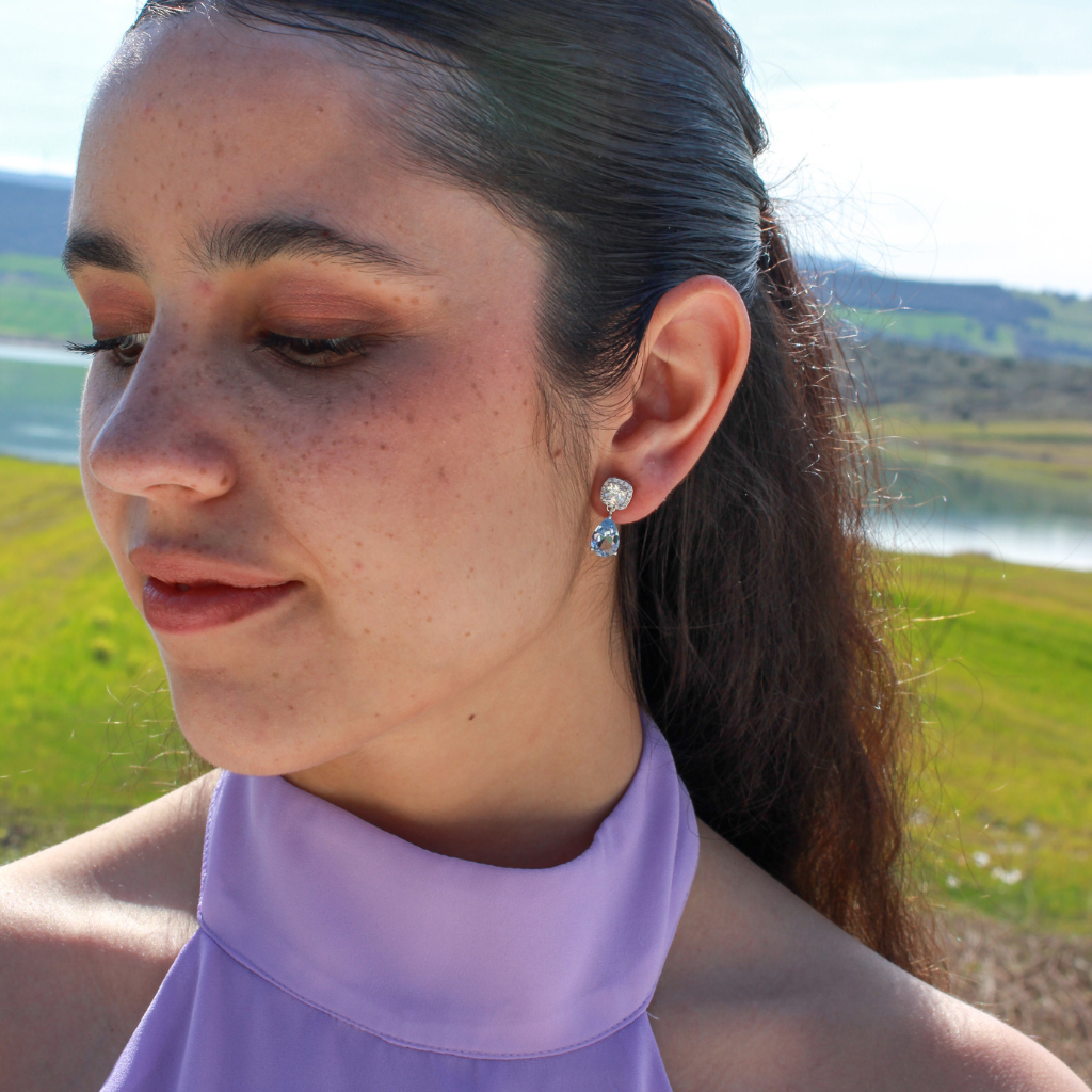 pendientes pequeños azules de plata para novia 