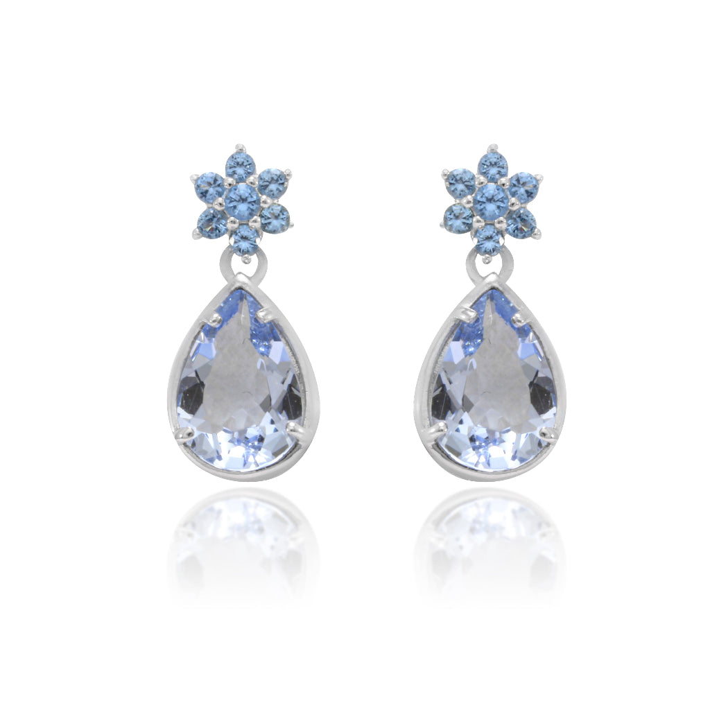 pendientes pequeños novia azules plata flor