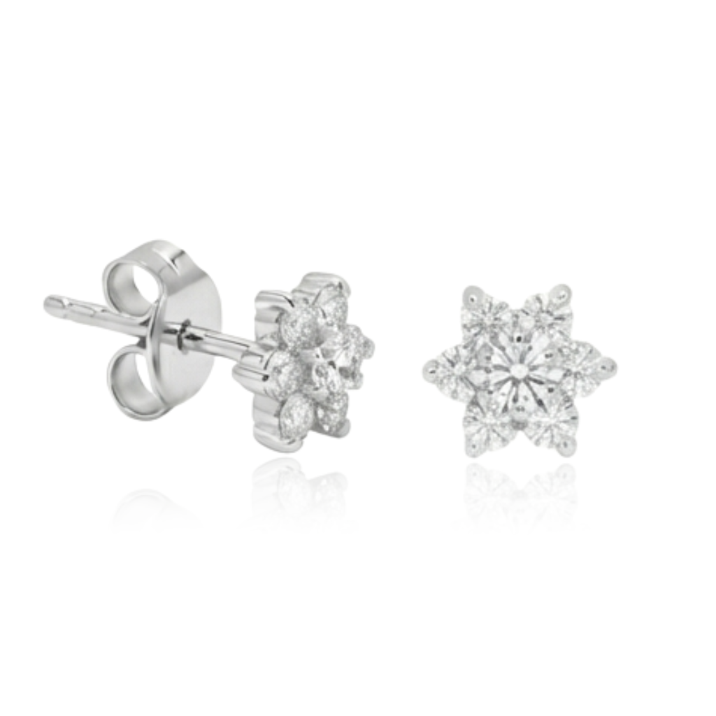 pendientes de roseta en oro blanco de 18 quilates con diamantes