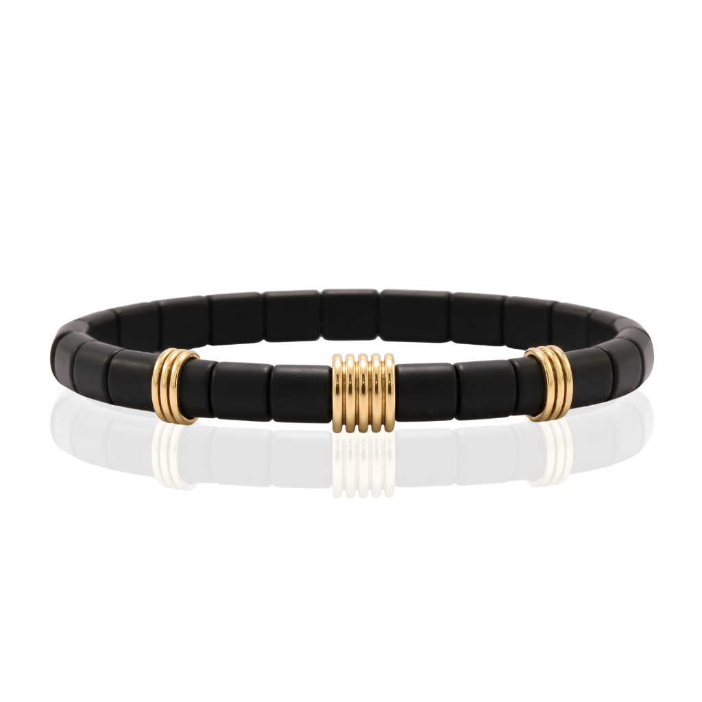 pulsera para hombre con piedras de turmalina negra y oro rosa de 18 quilates 