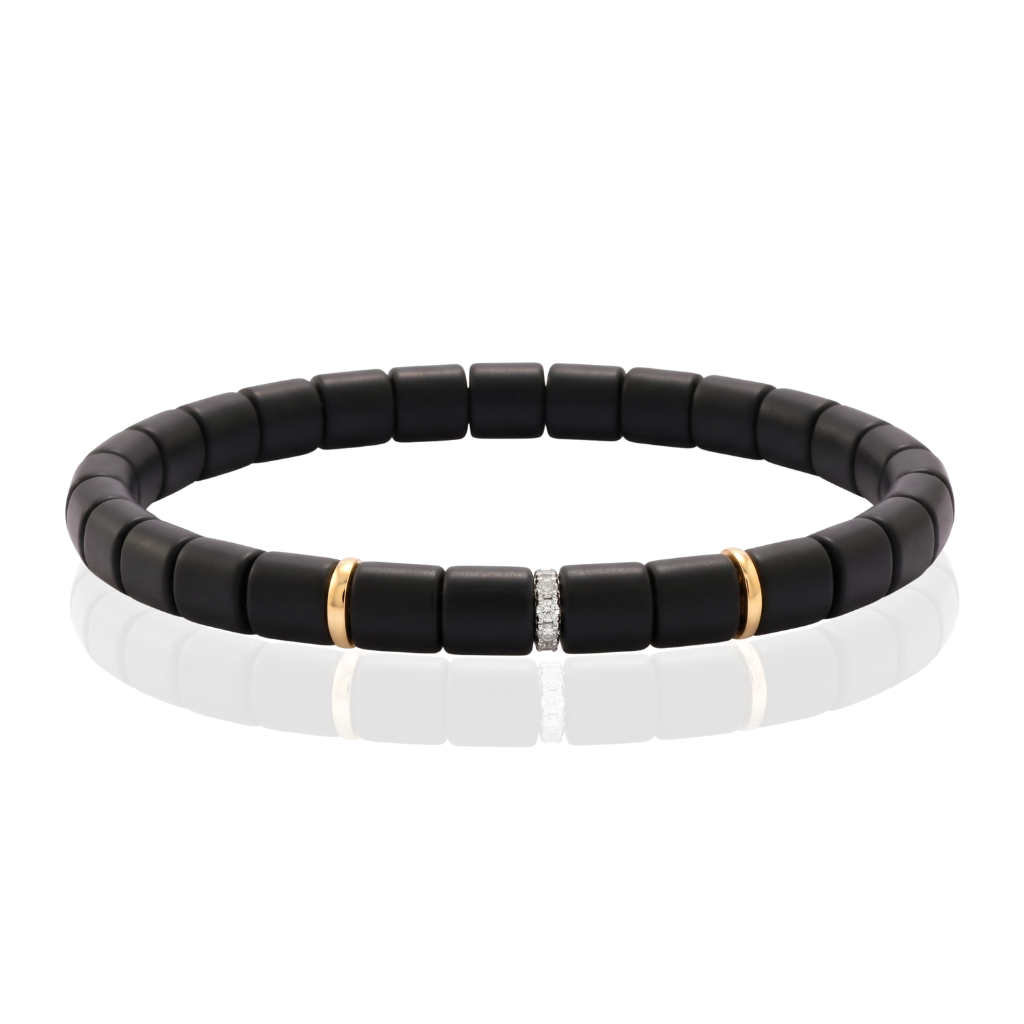 pulsera para hombre con oro rosa y diamantes con turmalinas negras 
