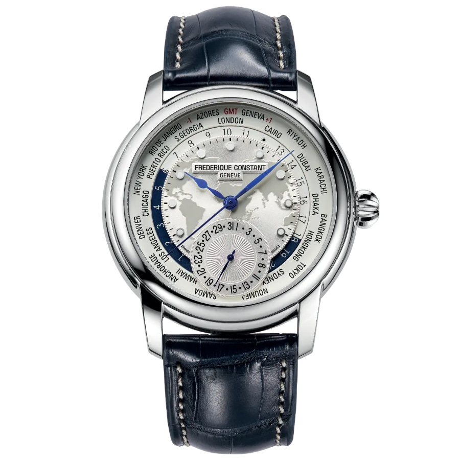 reloj frederique constat automatico correa azul worldtimer classics