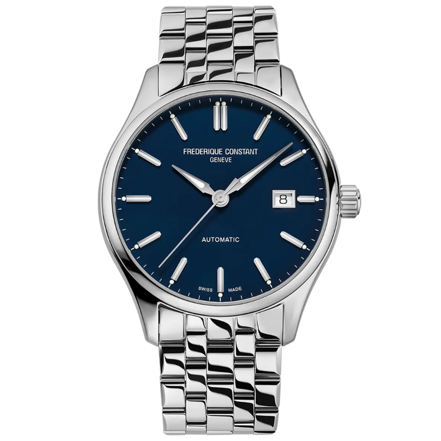 reloj de hombre frederique constant esfera azul swiss made automatic correa de acero