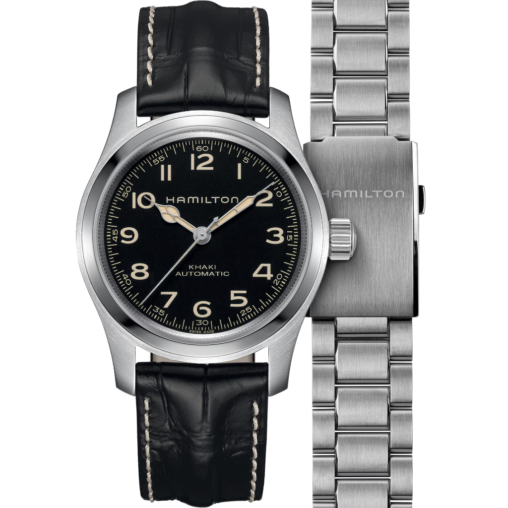 kit reloj hamilton murph con correa de acero y piel 42mm
