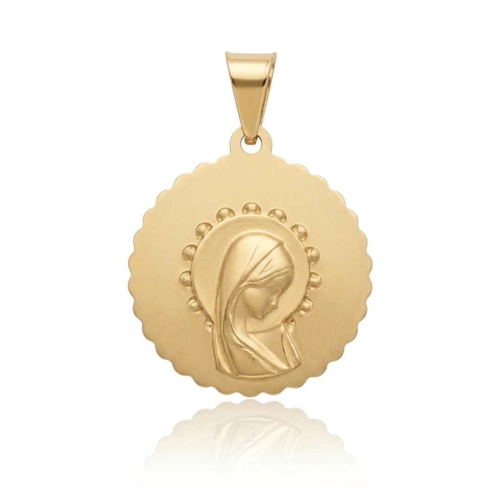 Colgante realizado en oro amarillo de 18 quilates con Virgen Niña.