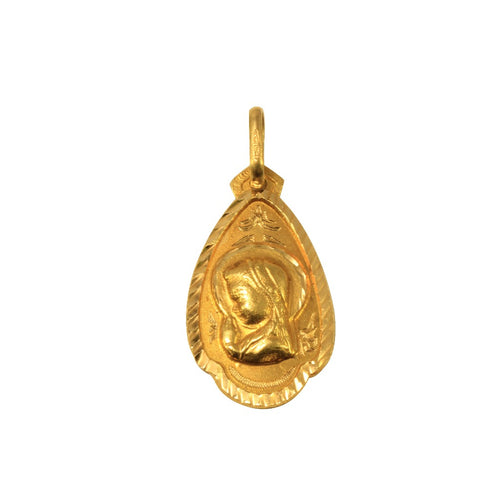 Medalla para niña o bebé realizada en oro amarillo de 18 quilates clásica con virgen niña en relieve.