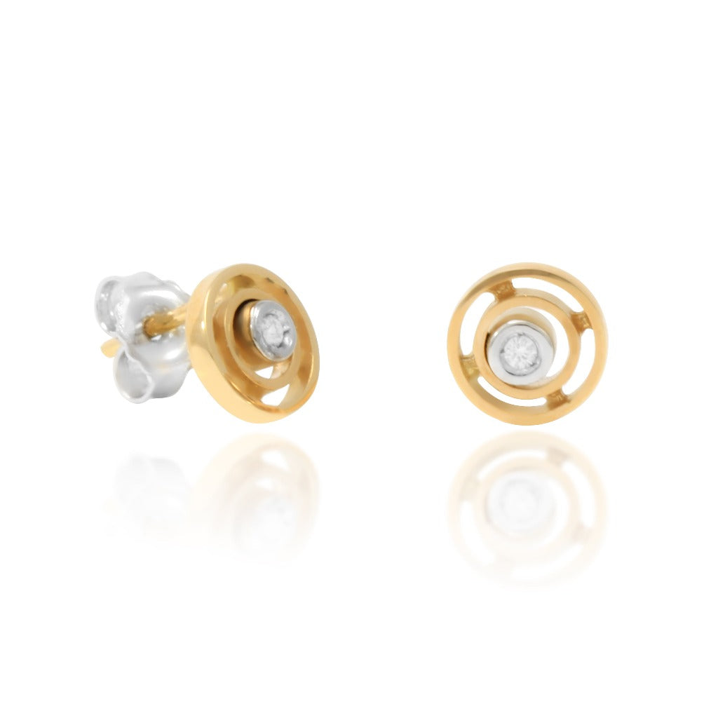 Pendientes en oro rosa y oro blanco de 18 quilates, 2 diamantes talla brillante, peso total 0,06. 