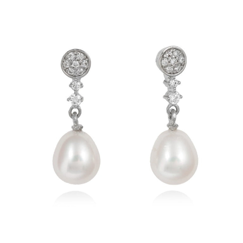 Pendientes de plata de primera ley (925) con baño de rodio y circonita blanca en pavé superior y perlas cultivadas naturales
