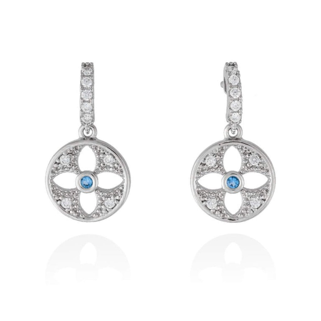 Pendientes de plata de primera ley (925) con baño de rodio, circonita blanca y espinela azul sintética