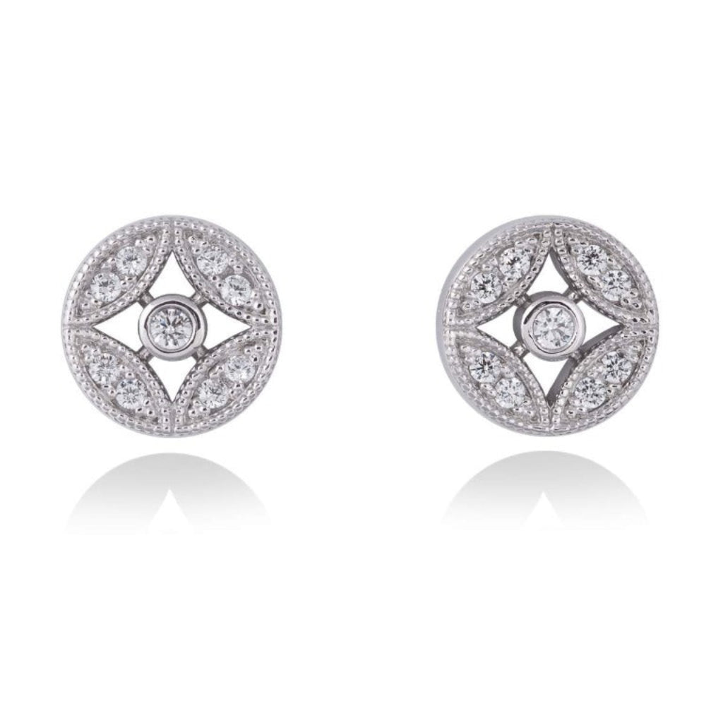 Pendientes de plata de primera ley (925) con baño de rodio y circonita incolora