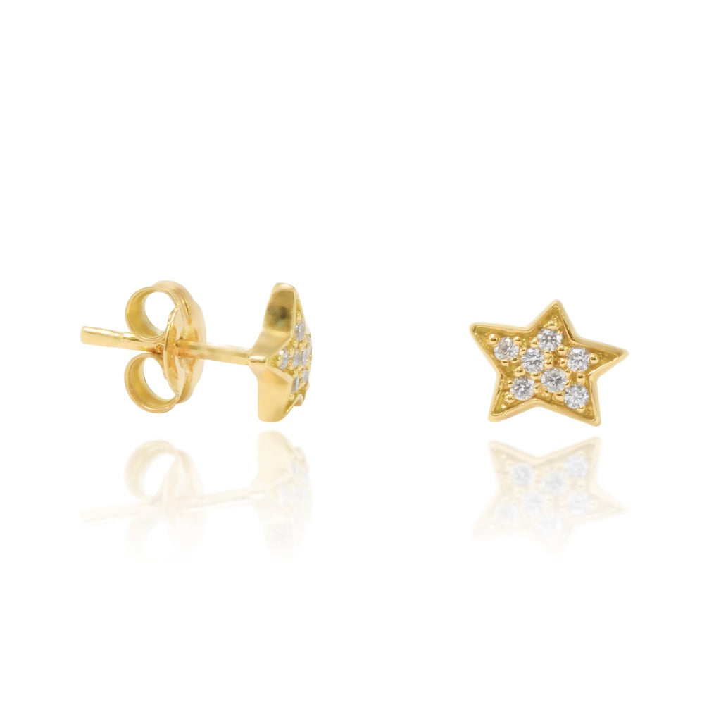 Pendientes en oro amarillo de 18 quilates, estrellas uniformes pavé de circonitas. Joyería Pamplona.